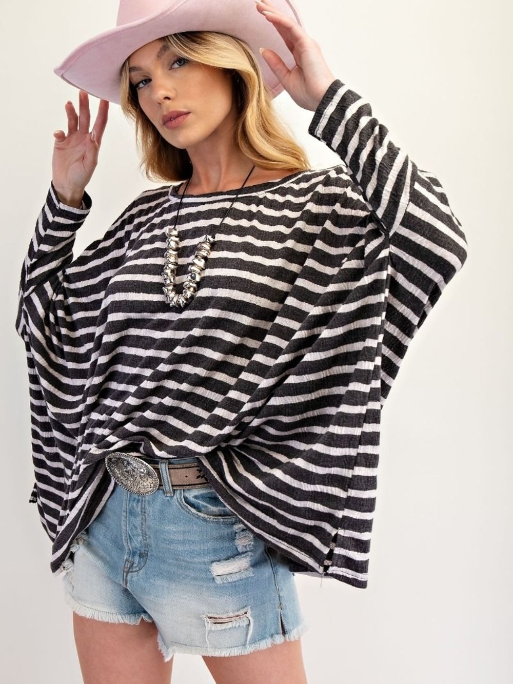 EASEL Black & White Striped Boatneck Tunic (New In Bag)